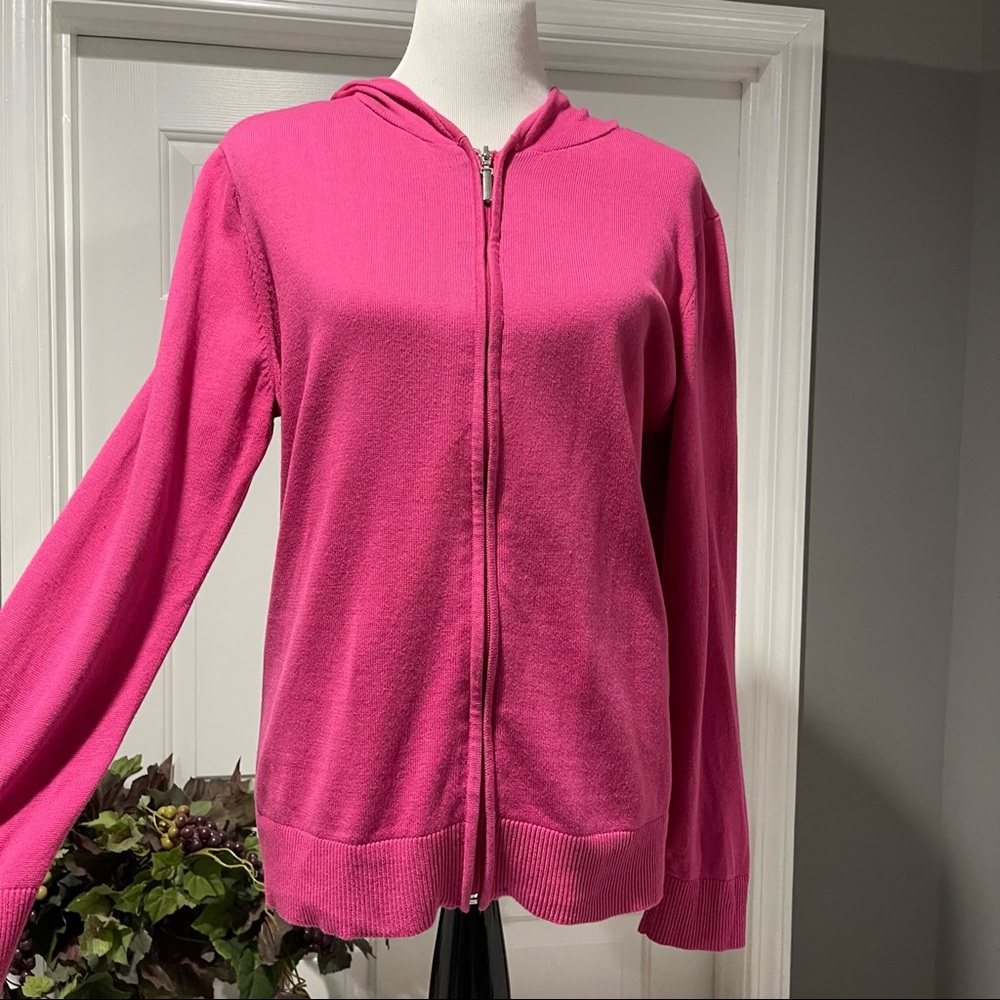 D&Co. Hot Pink Zip Front Hooded Sweater - Size L